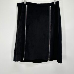 Milano Black Faux Suede Mini‎ Skirt Large Edgy Zipper Gothcore Y2K
